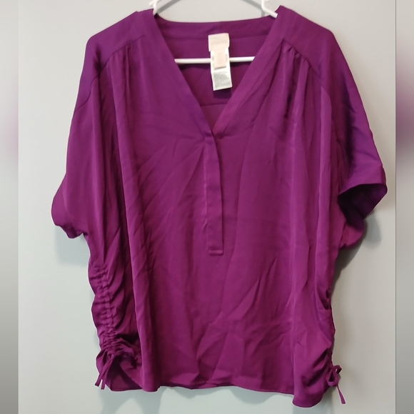 Chico's Tops - Chico's Relaxed Ruched Short Sleeve Blouse in Pink and Purple Womens 16-18P